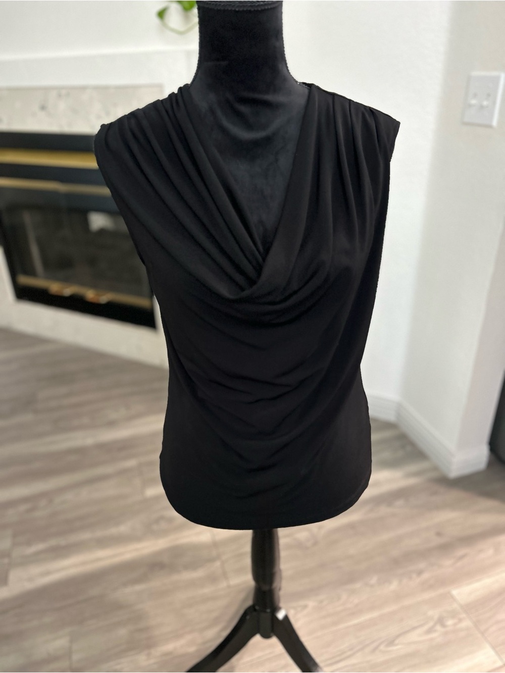 Jones New York Black Draped Cowl Neck Sleeveless Top